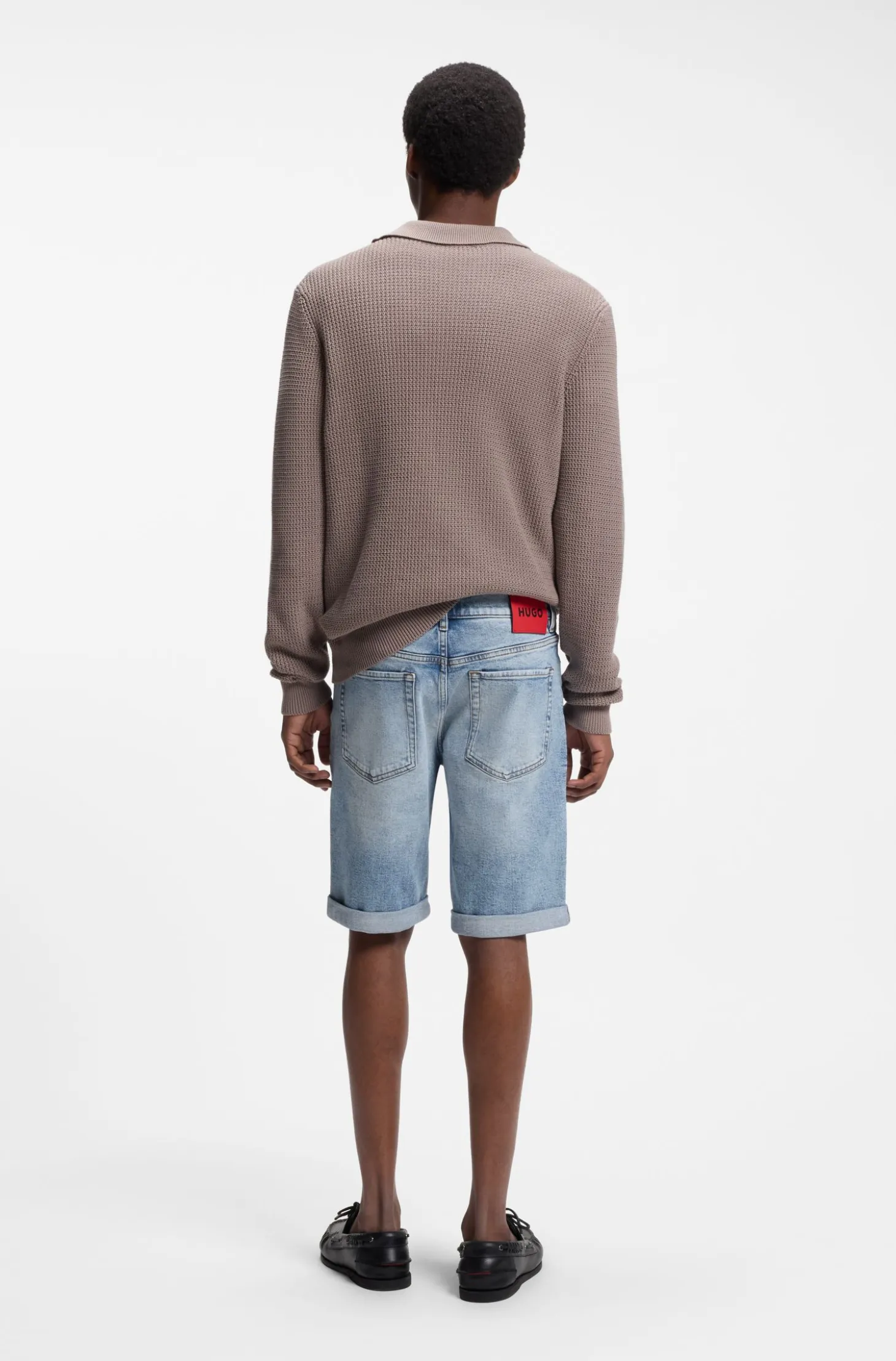 Tapered-fit shorts in bright-blue stretch denim