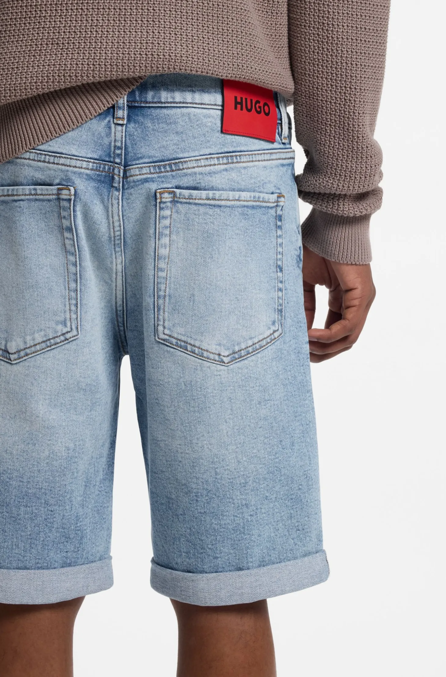 Tapered-fit shorts in bright-blue stretch denim