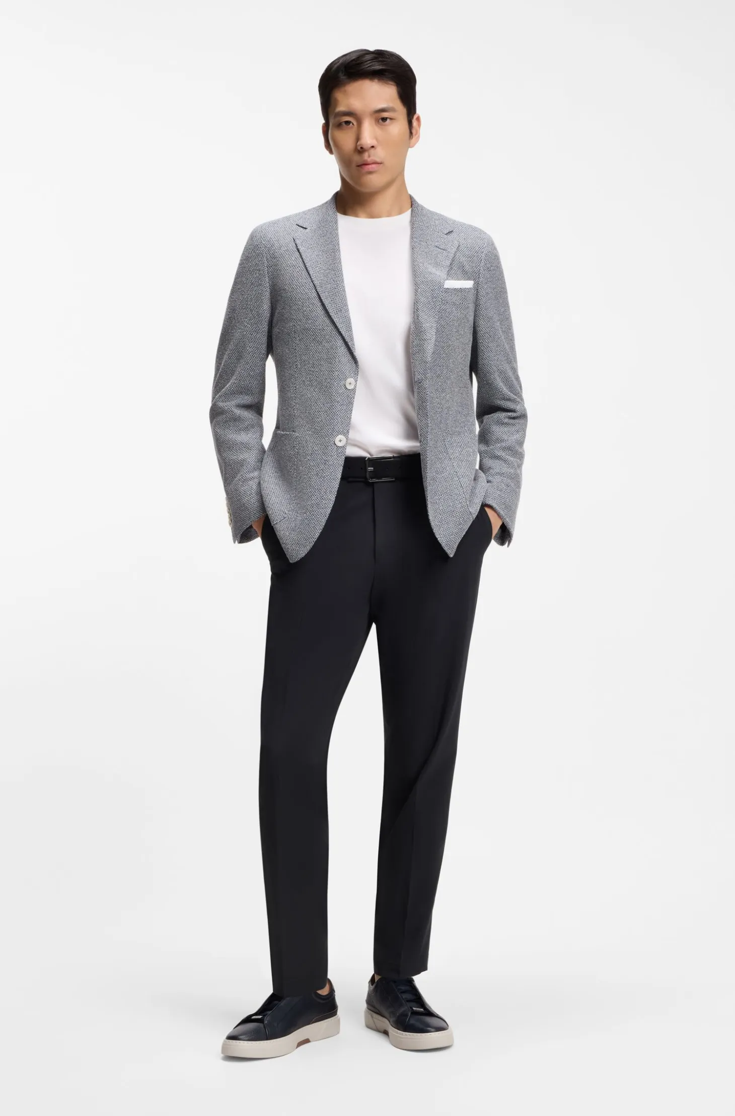 Tapered-fit trousers in easy-iron stretch-cotton poplin