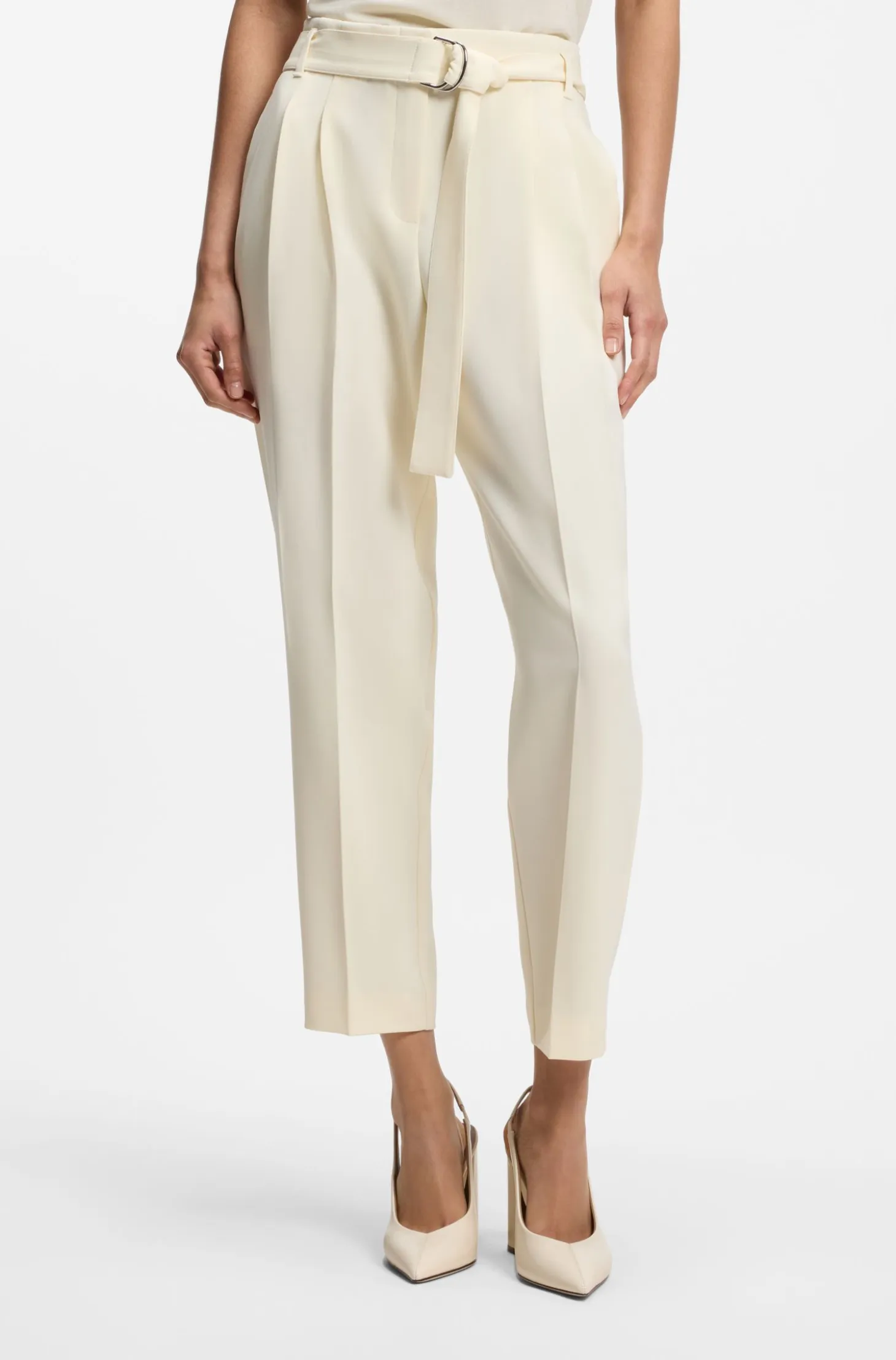 Tapered-fit trousers in Japanese crepe with belt