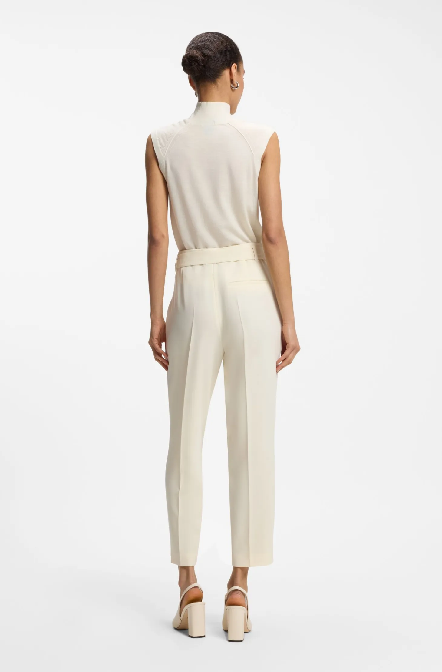 Tapered-fit trousers in Japanese crepe with belt