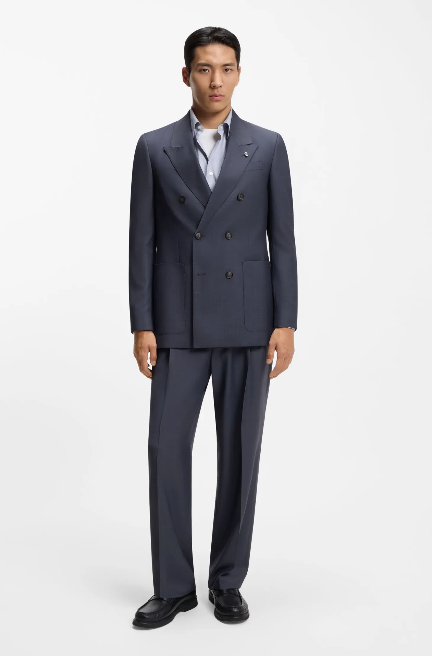 Tapered-fit trousers in micro-patterned virgin wool