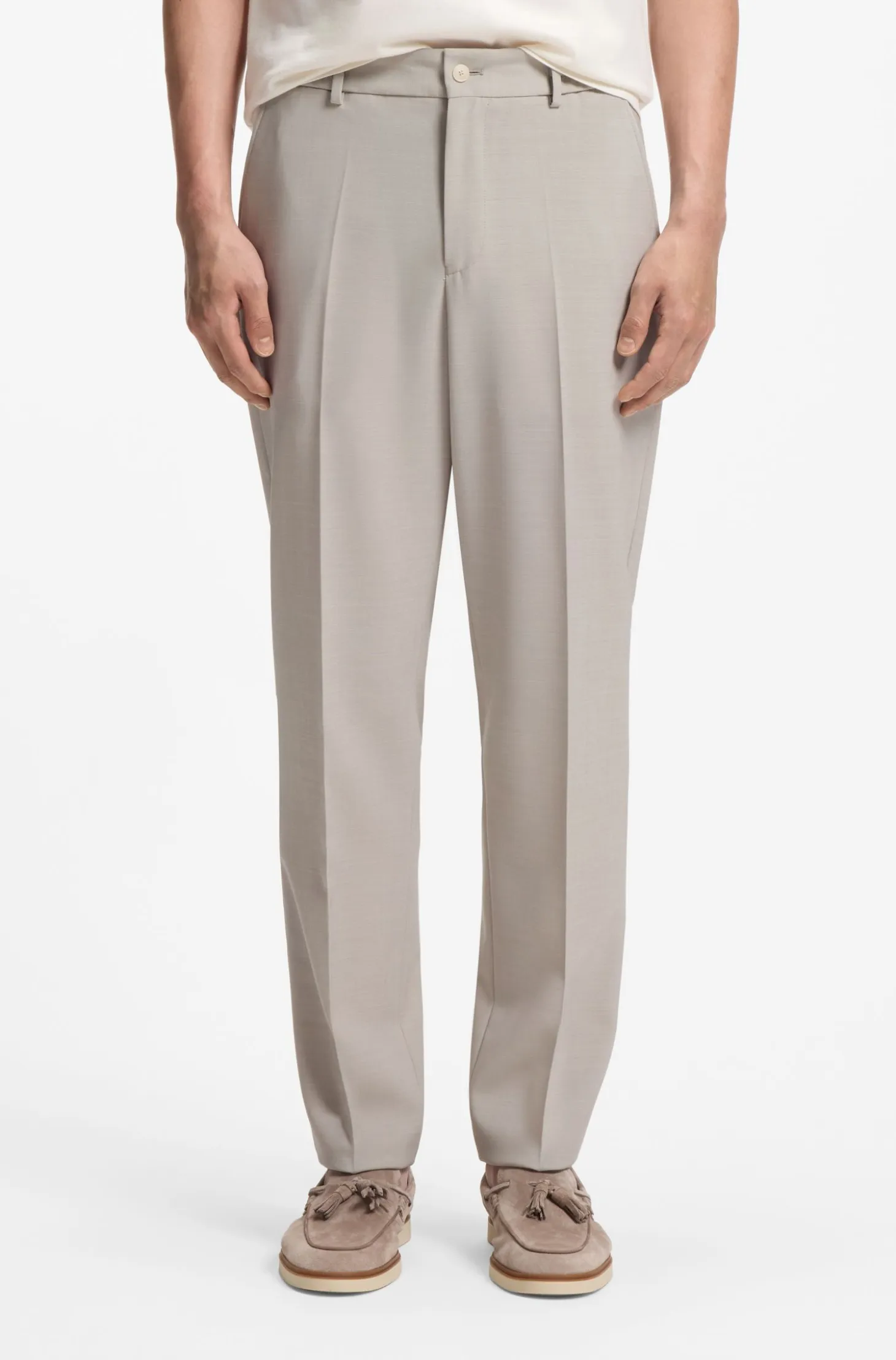Tapered-fit trousers in micro-patterned virgin wool