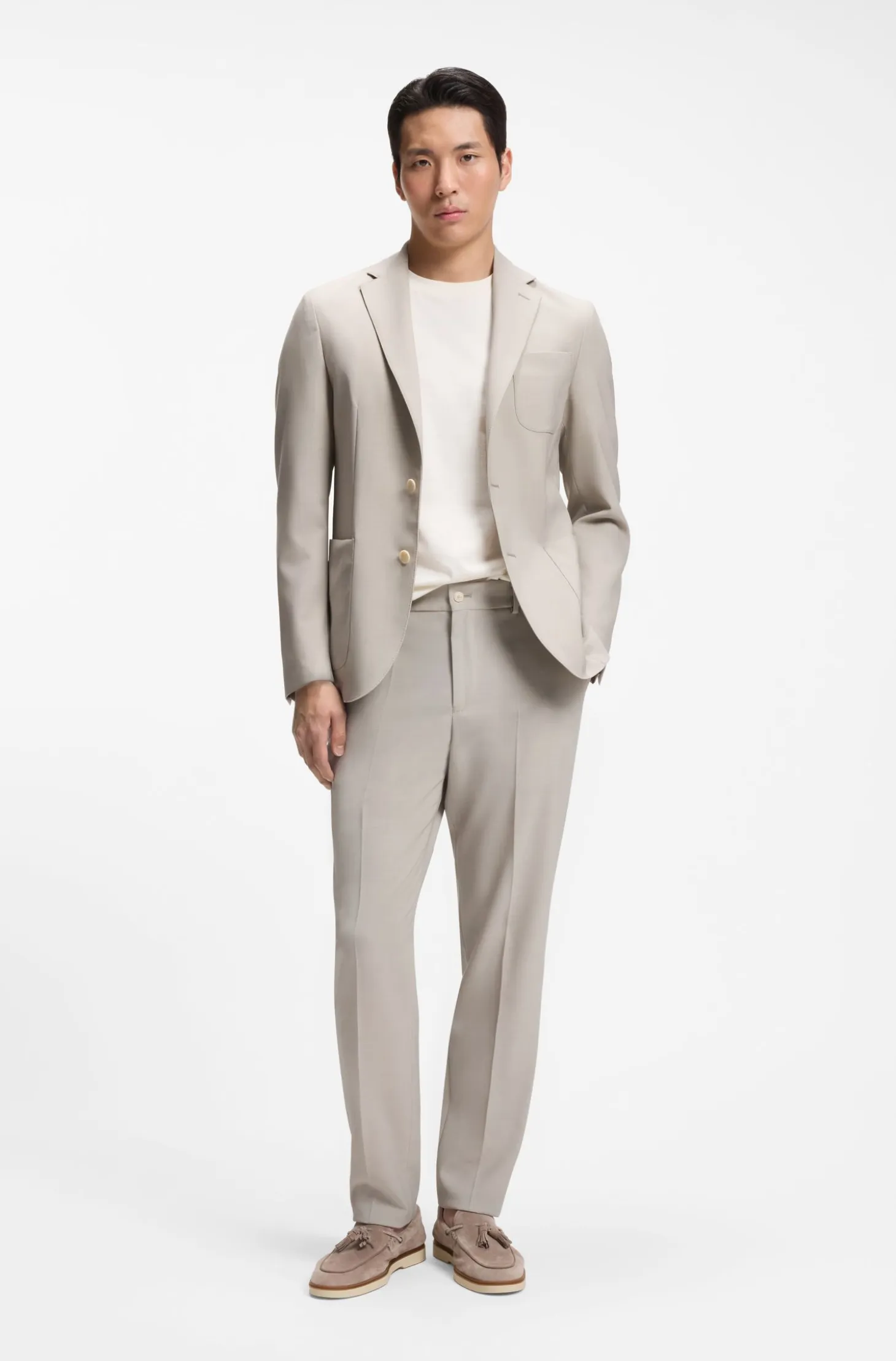 Tapered-fit trousers in micro-patterned virgin wool