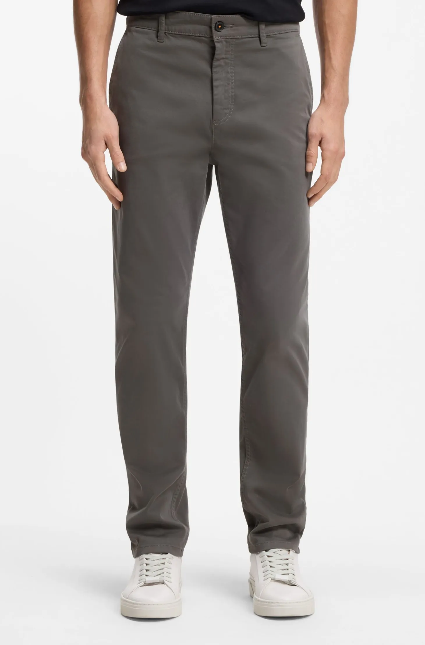 Tapered-fit trousers in stretch-cotton satin