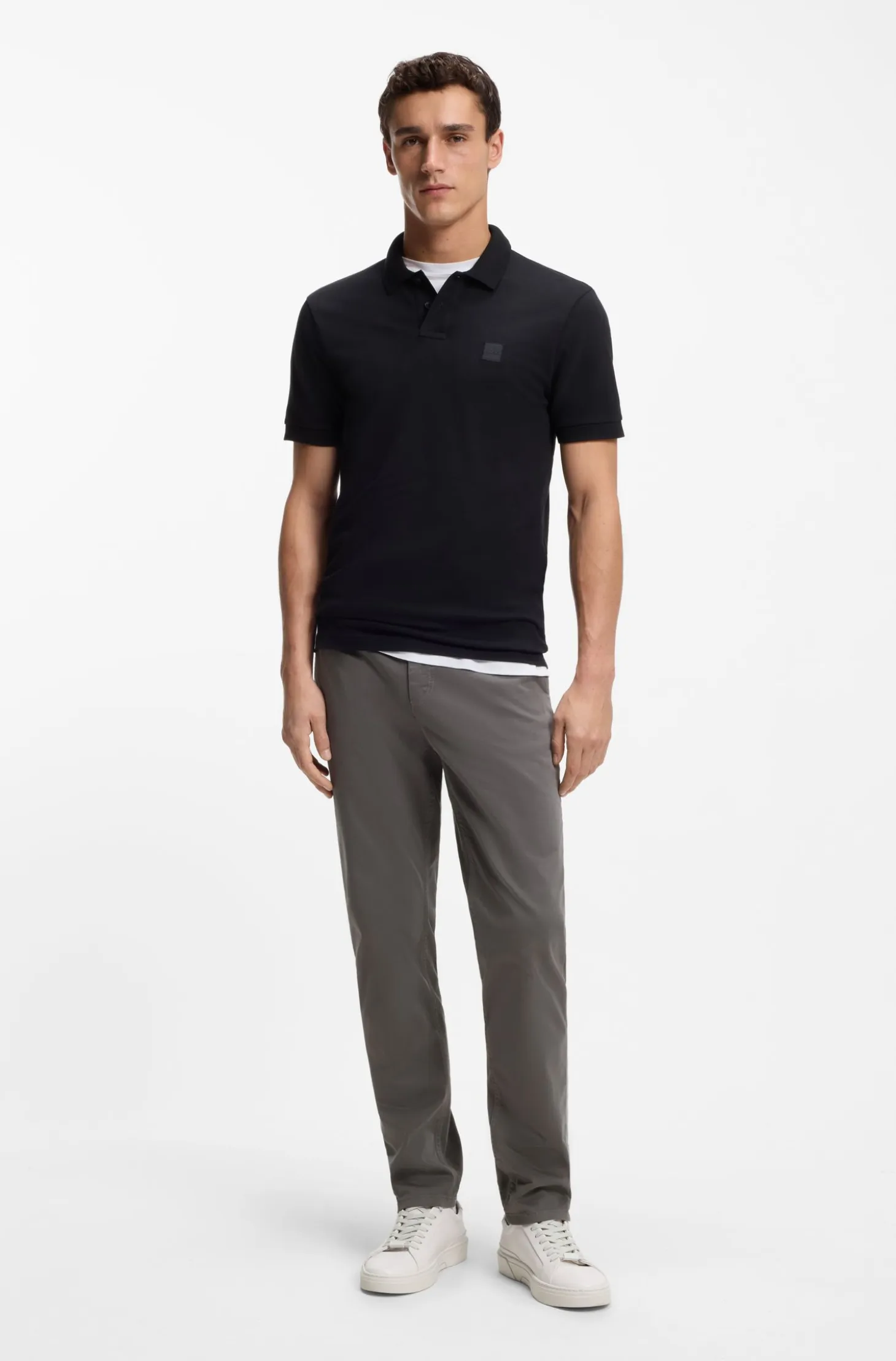 Tapered-fit trousers in stretch-cotton satin