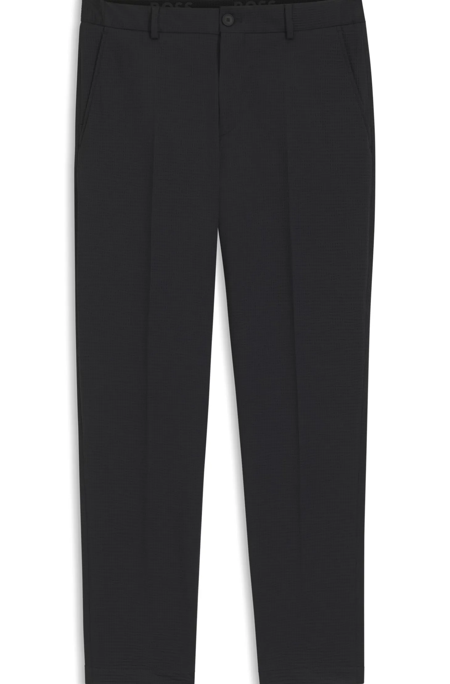 Tapered-fit trousers in stretch seersucker