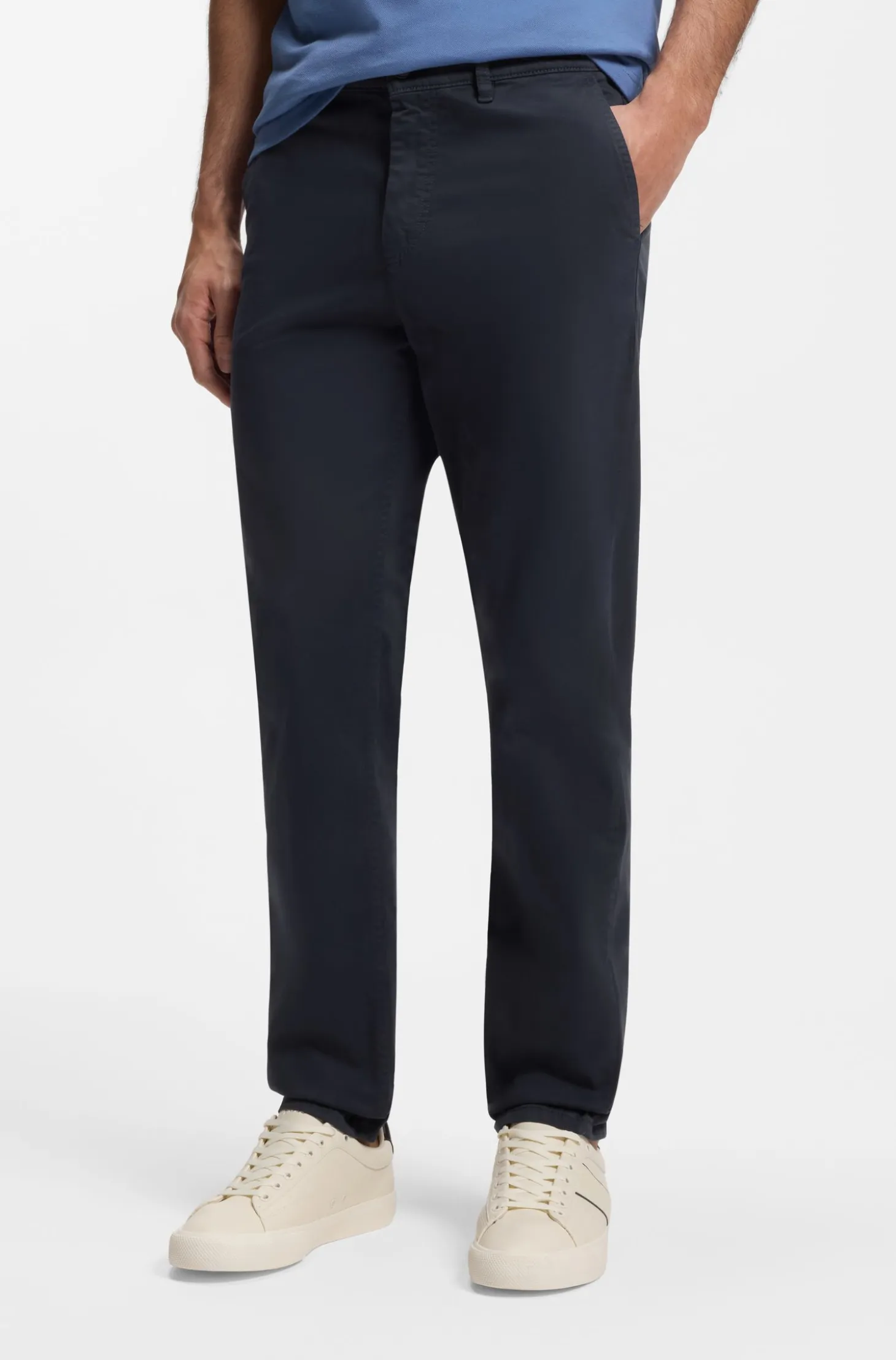 Tapered-fit trousers in stretch-cotton satin