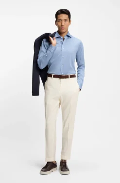 Tapered-fit trousers in virgin wool and cotton