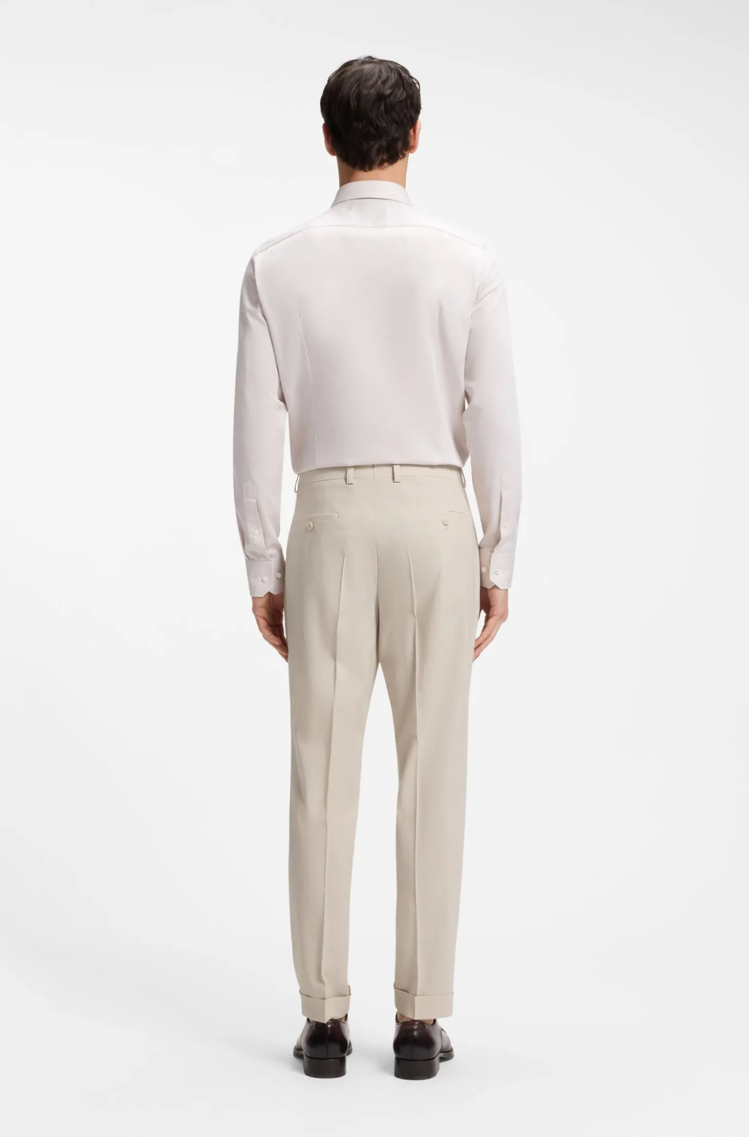 Tapered-fit trousers in wool-blend seersucker fabric