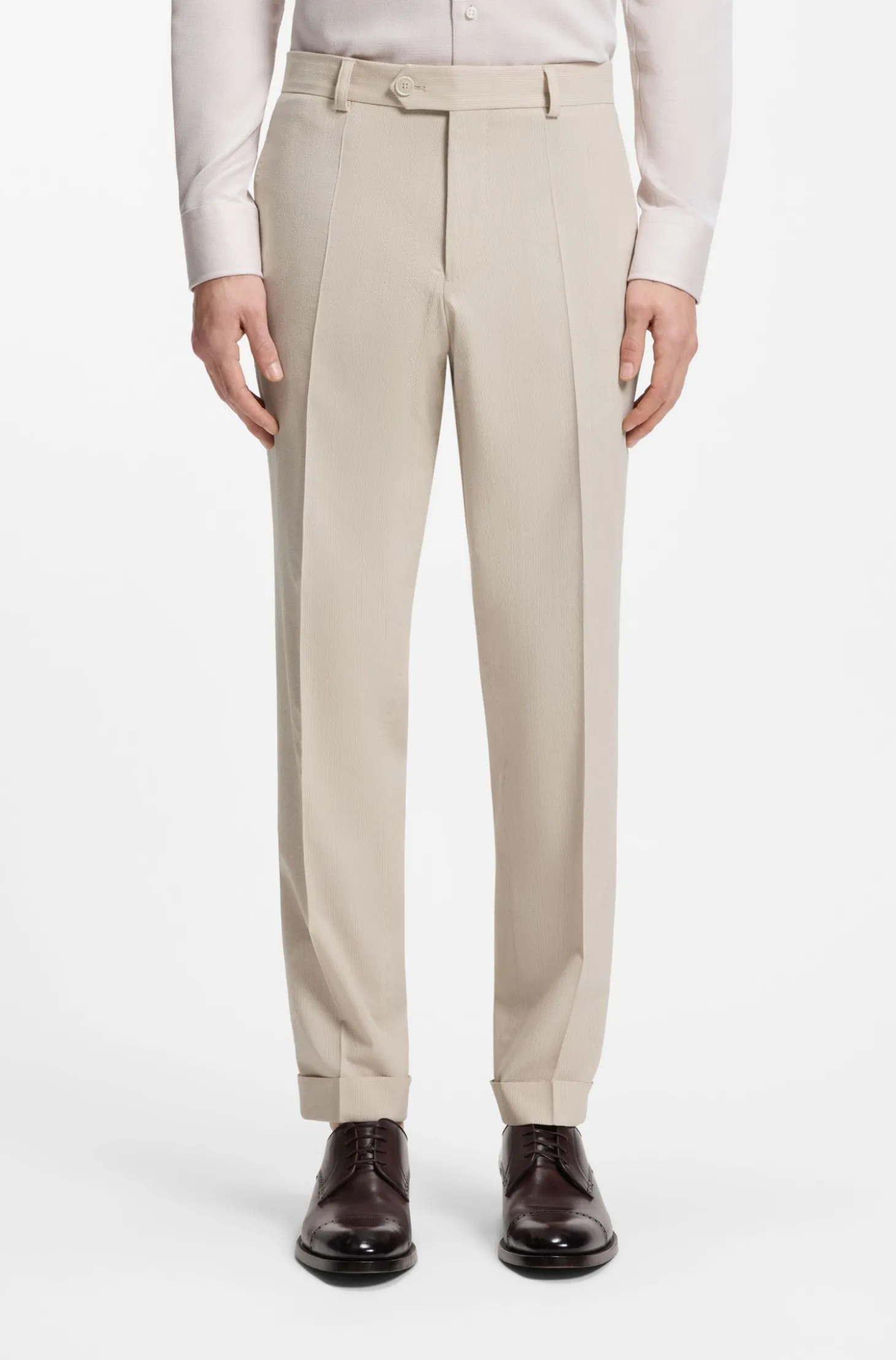 Tapered-fit trousers in wool-blend seersucker fabric