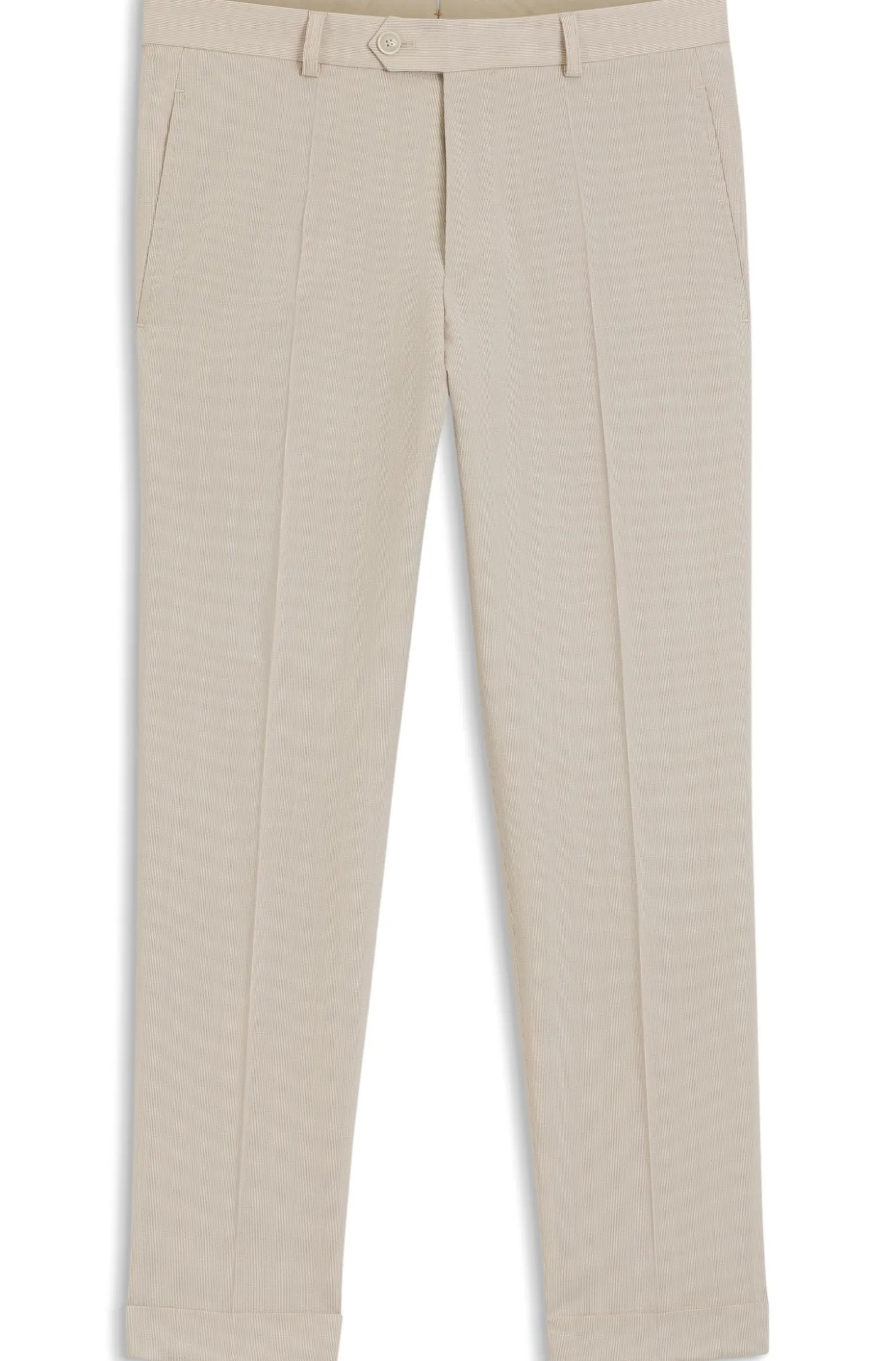 Tapered-fit trousers in wool-blend seersucker fabric