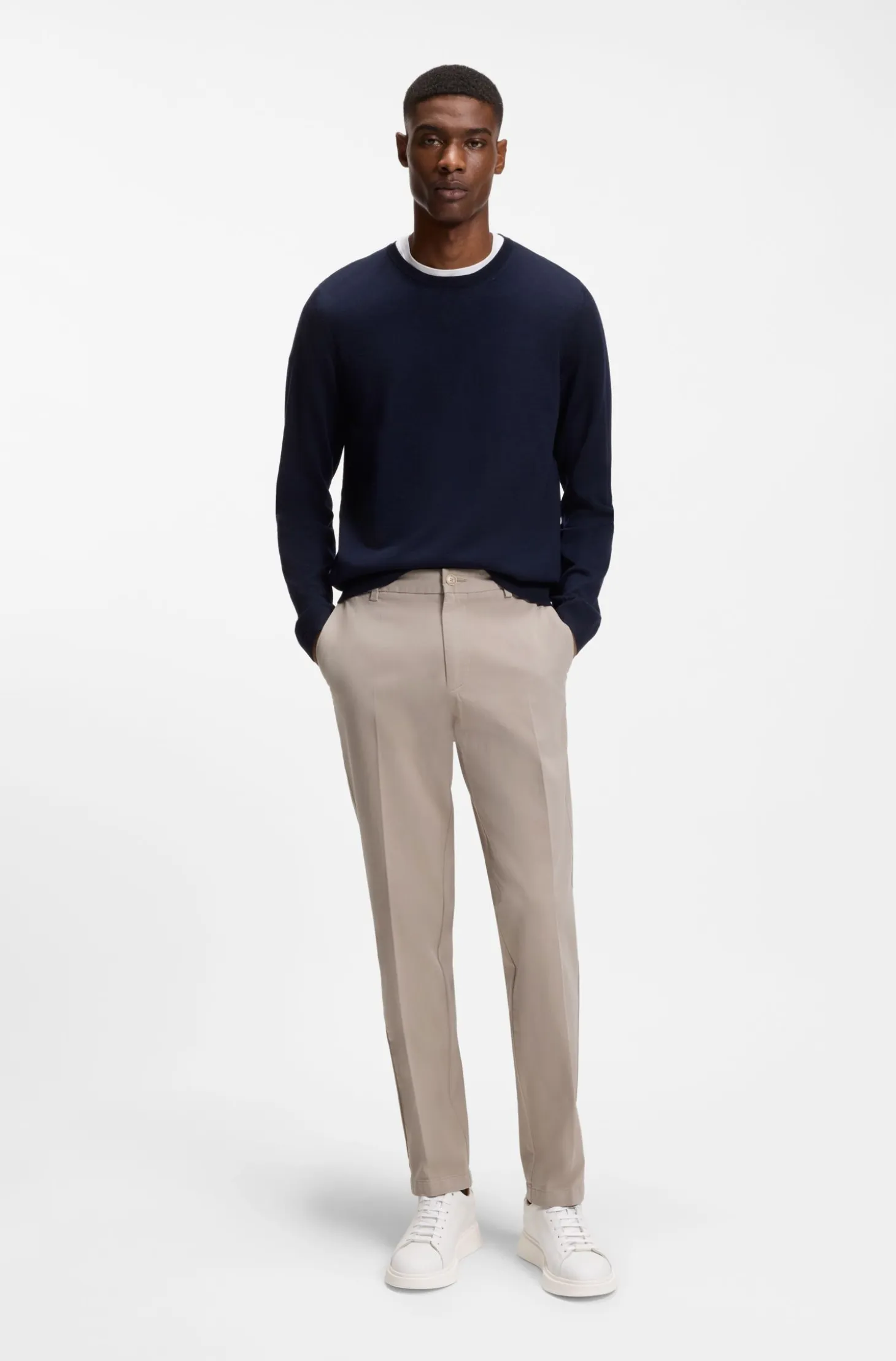 Tapered modern-fit trousers in stretch cotton