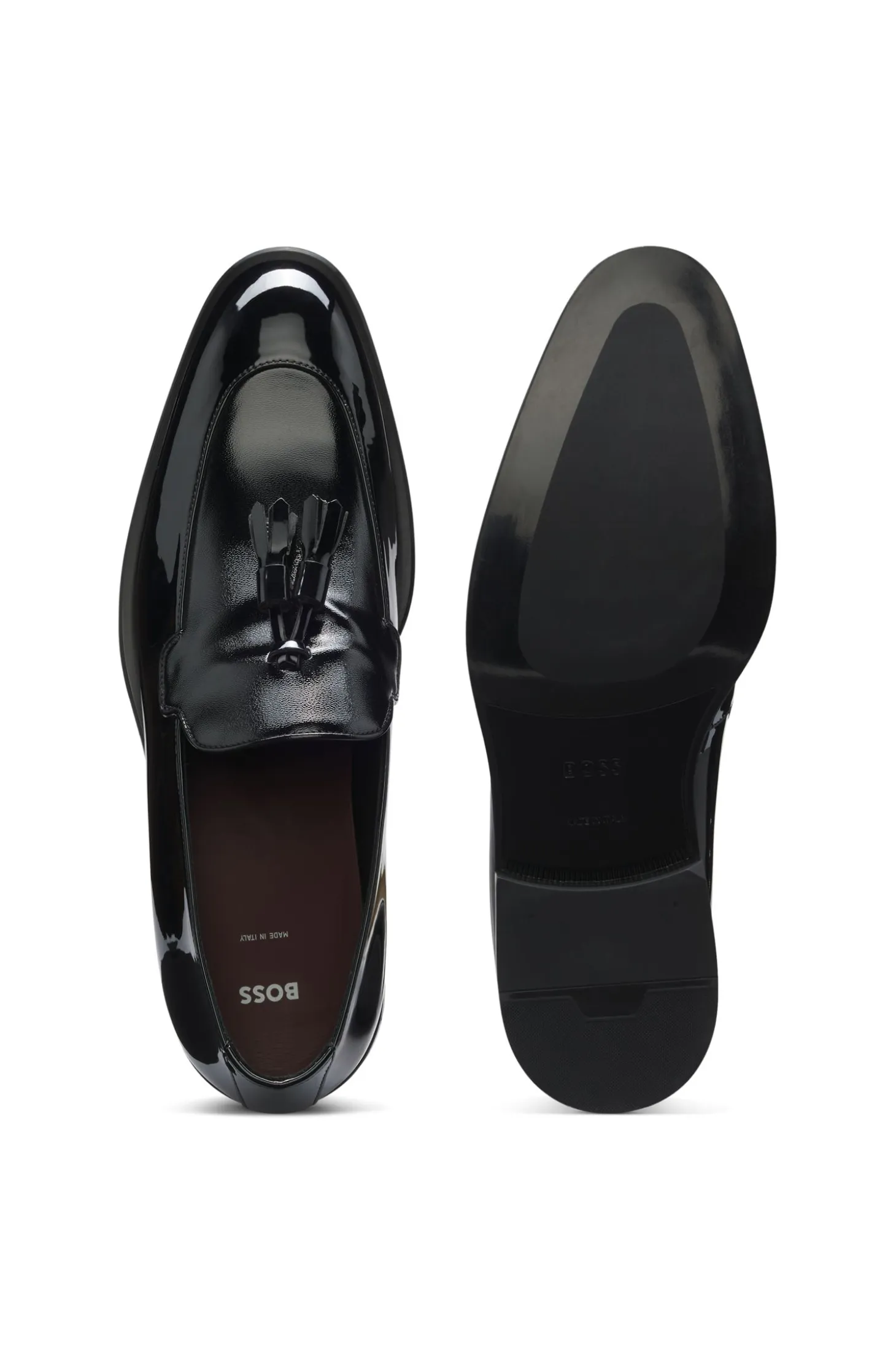 Tassel loafers in patent faux leather