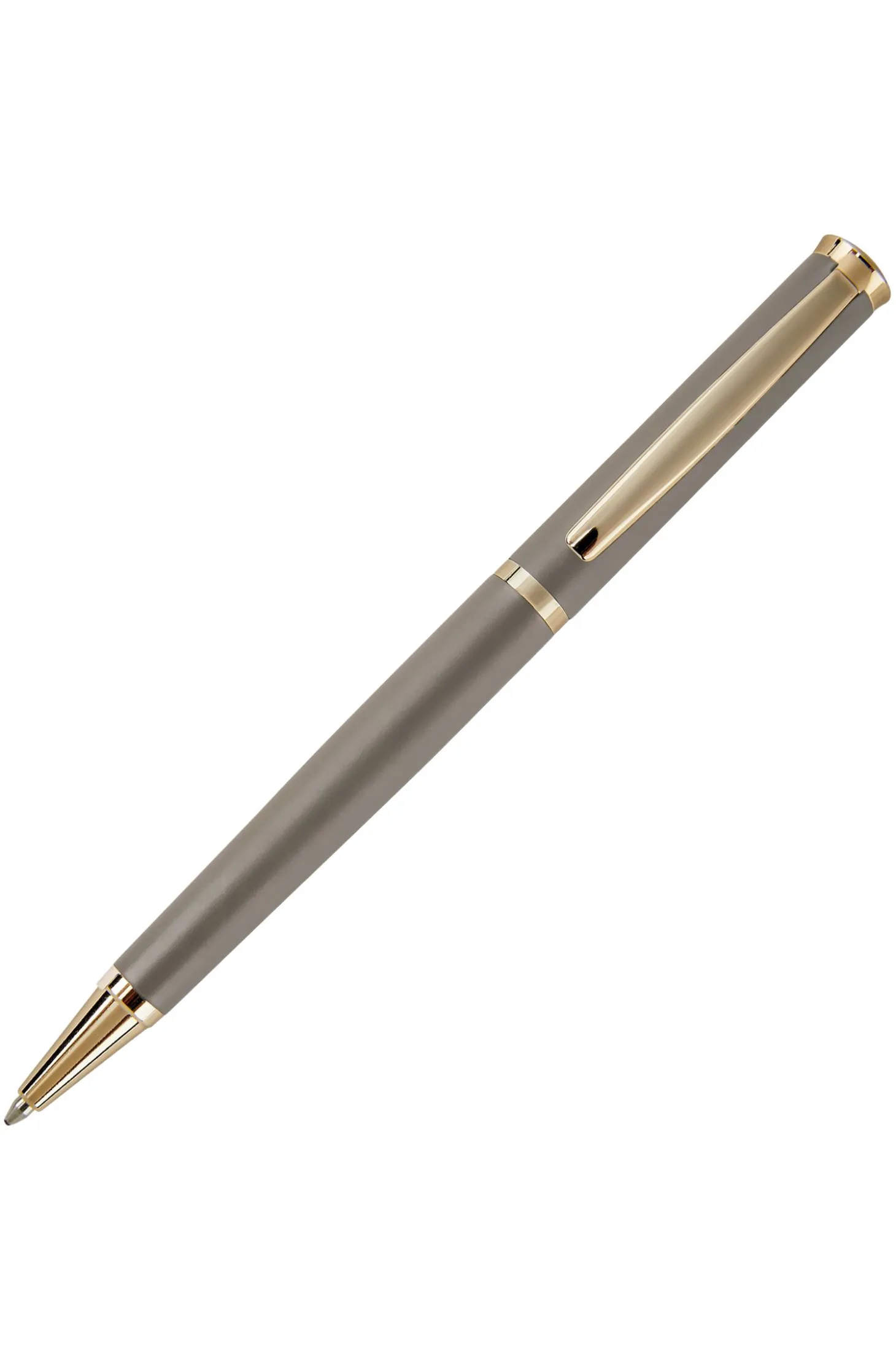Taupe ballpoint pen with gold-tone accents