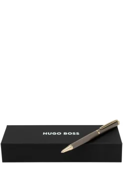 Taupe ballpoint pen with gold-tone accents