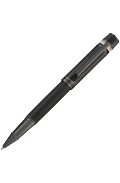 Textured-barrel rollerball pen with signature-stripe ring