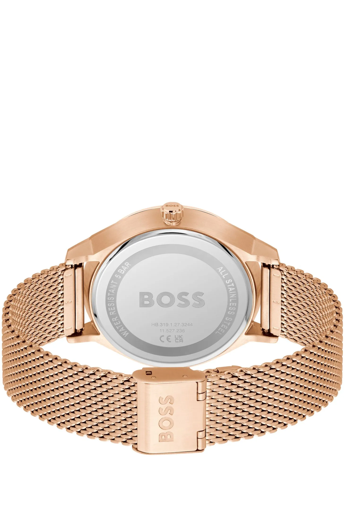 THREEHAND Black-dial watch with carnation-gold-tone mesh bracelet