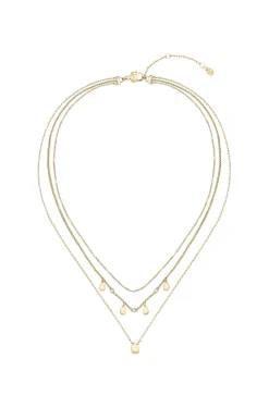 Three-layer gold-tone necklace with droplet charms