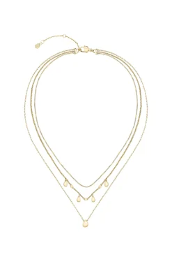 Three-layer gold-tone necklace with droplet charms