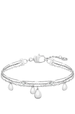 Three-layer silver-tone bracelet with droplet charms