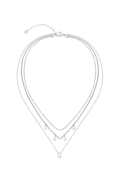 Three-layer silver-tone necklace with droplet charms