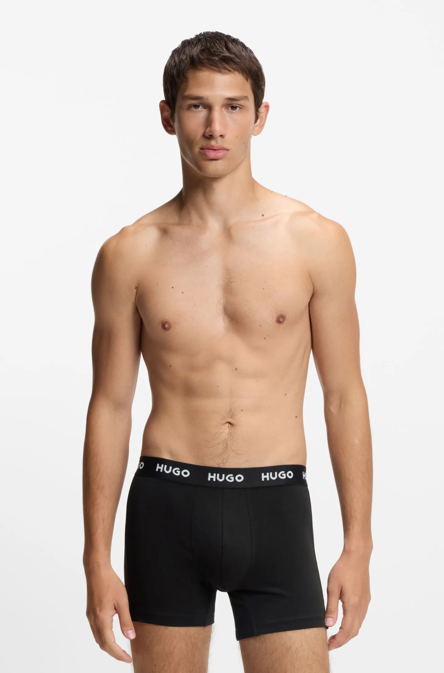 Three-pack of branded boxer briefs in stretch cotton