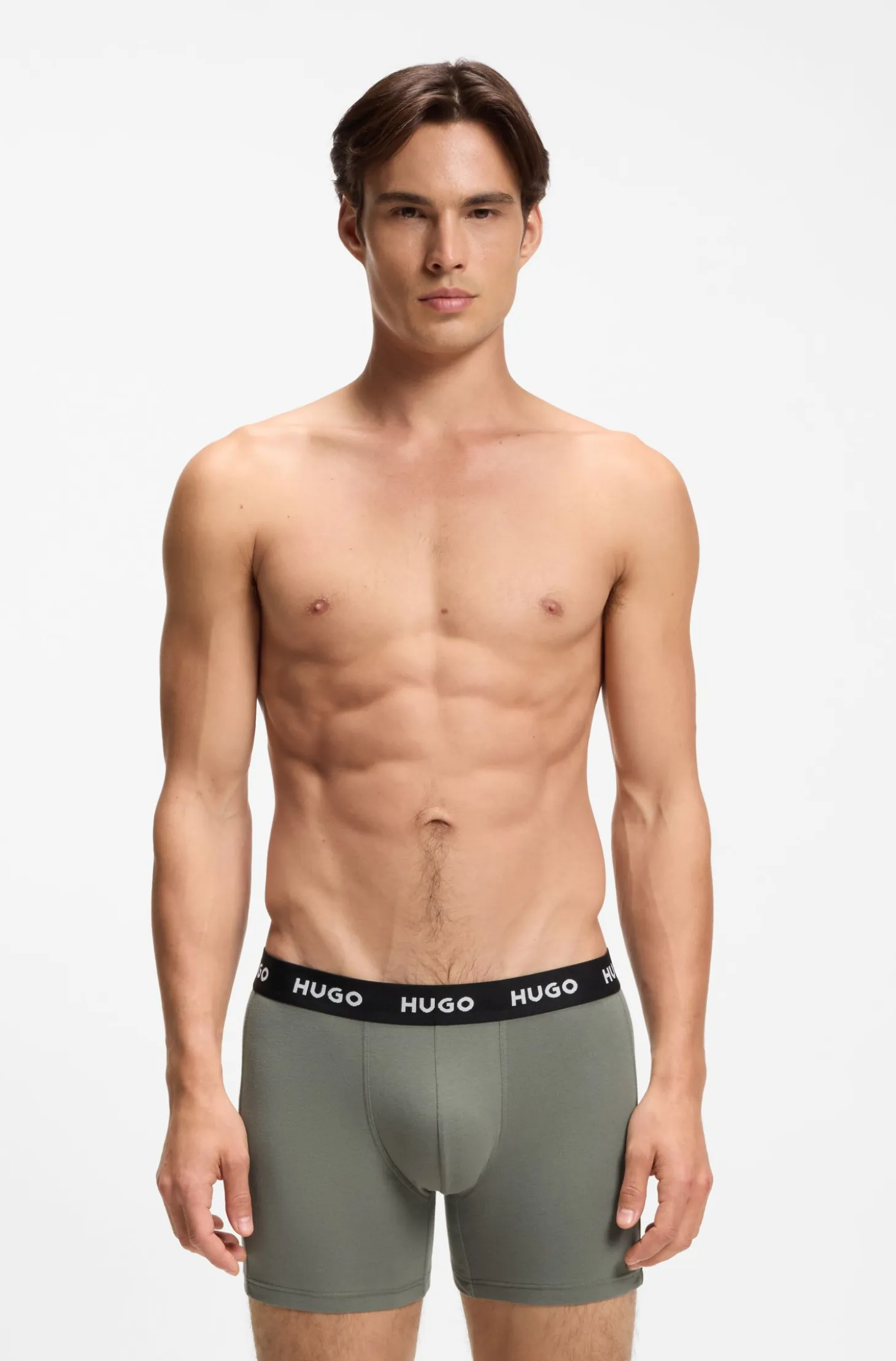 Three-pack of branded boxer briefs in stretch cotton