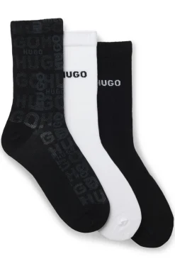 Three-pack of cotton-blend short socks with logos