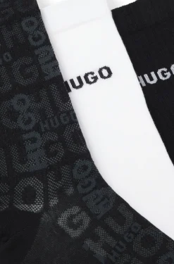 Three-pack of cotton-blend short socks with logos