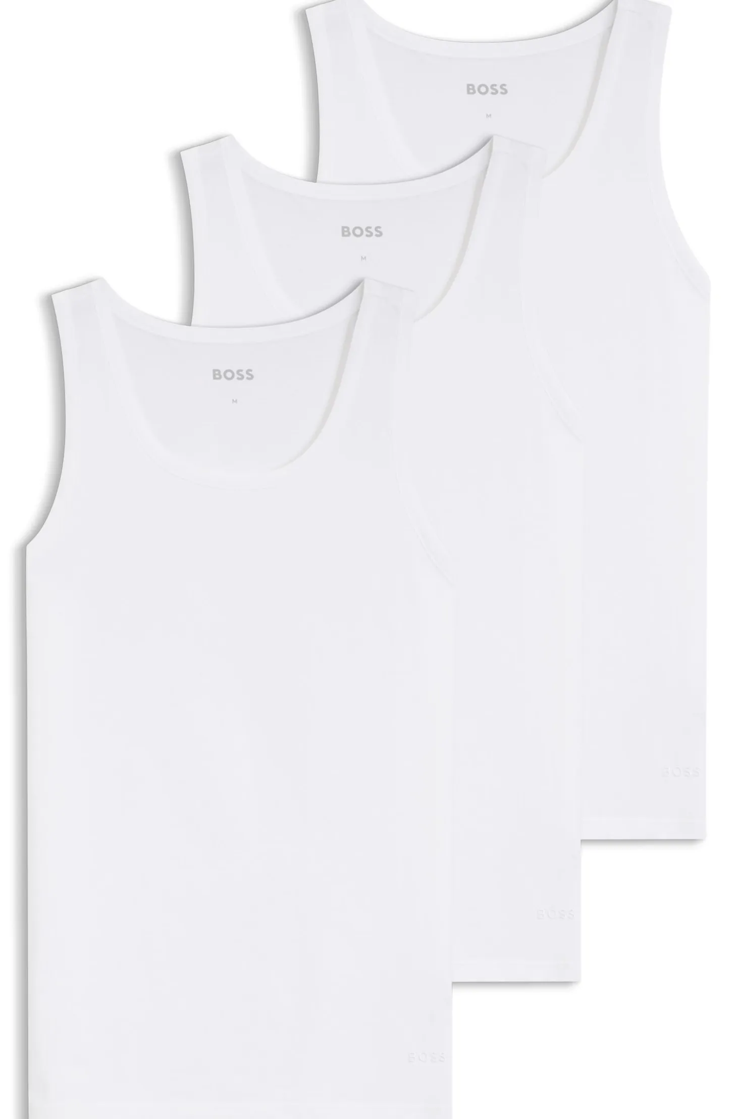 Three-pack of cotton underwear vests with embroidered logos