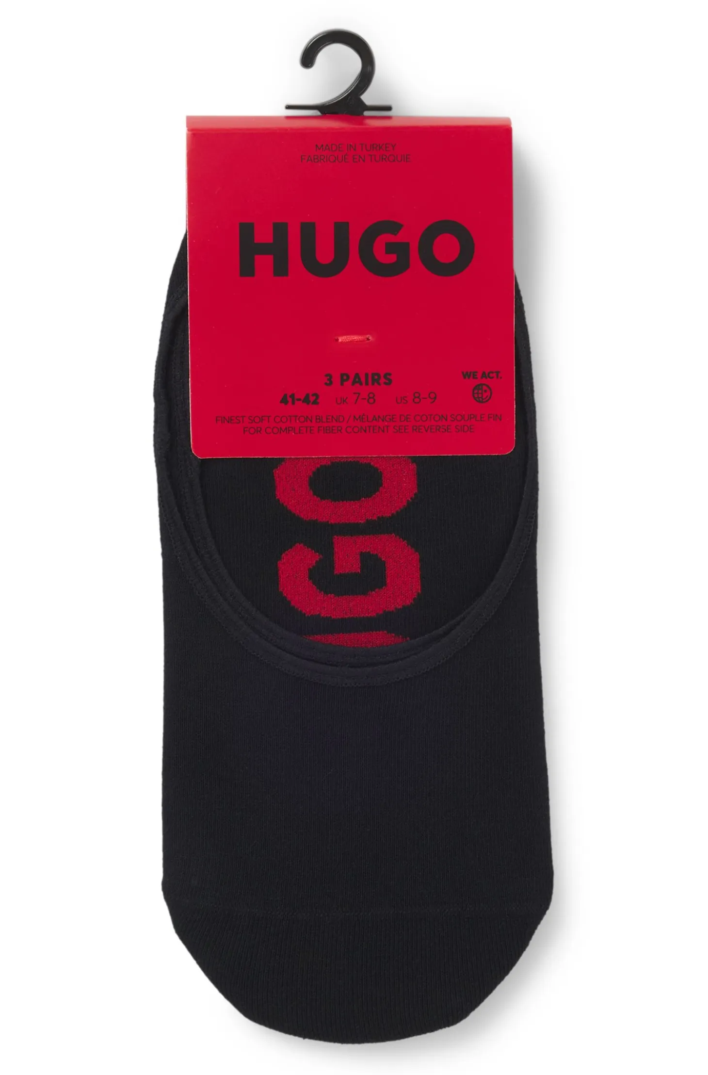 Three-pack of invisible socks with large logos