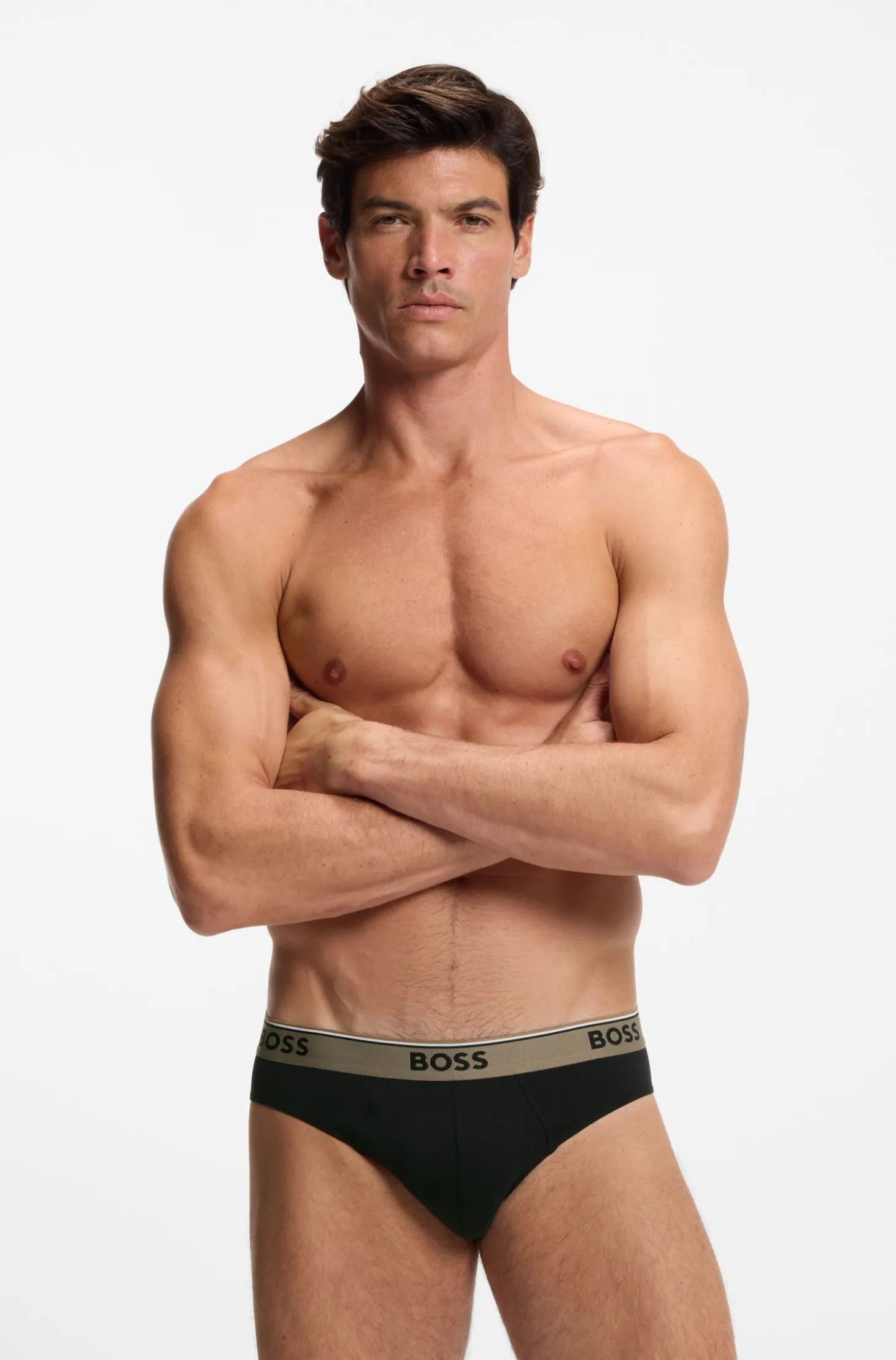 Three-pack of logo-waistband briefs in stretch cotton