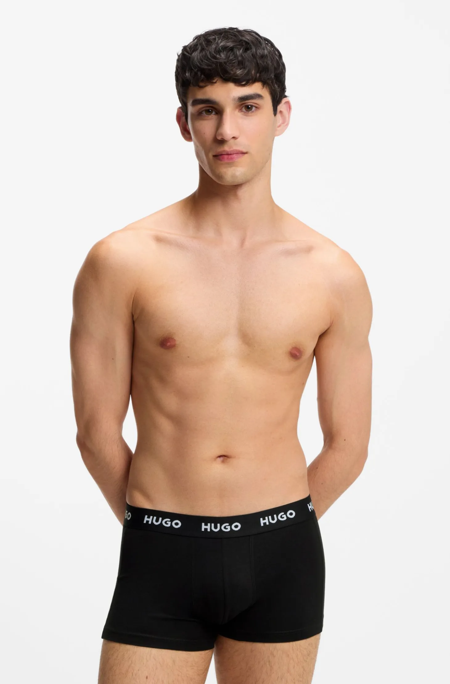 Three-pack of logo-waistband trunks in stretch cotton