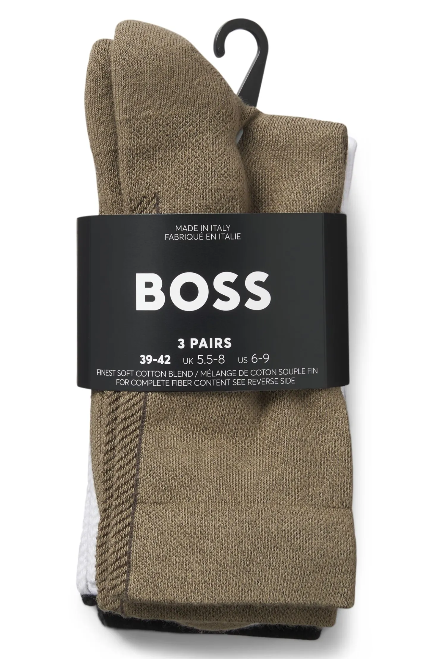 Three-pack of regular-length socks with structured tape