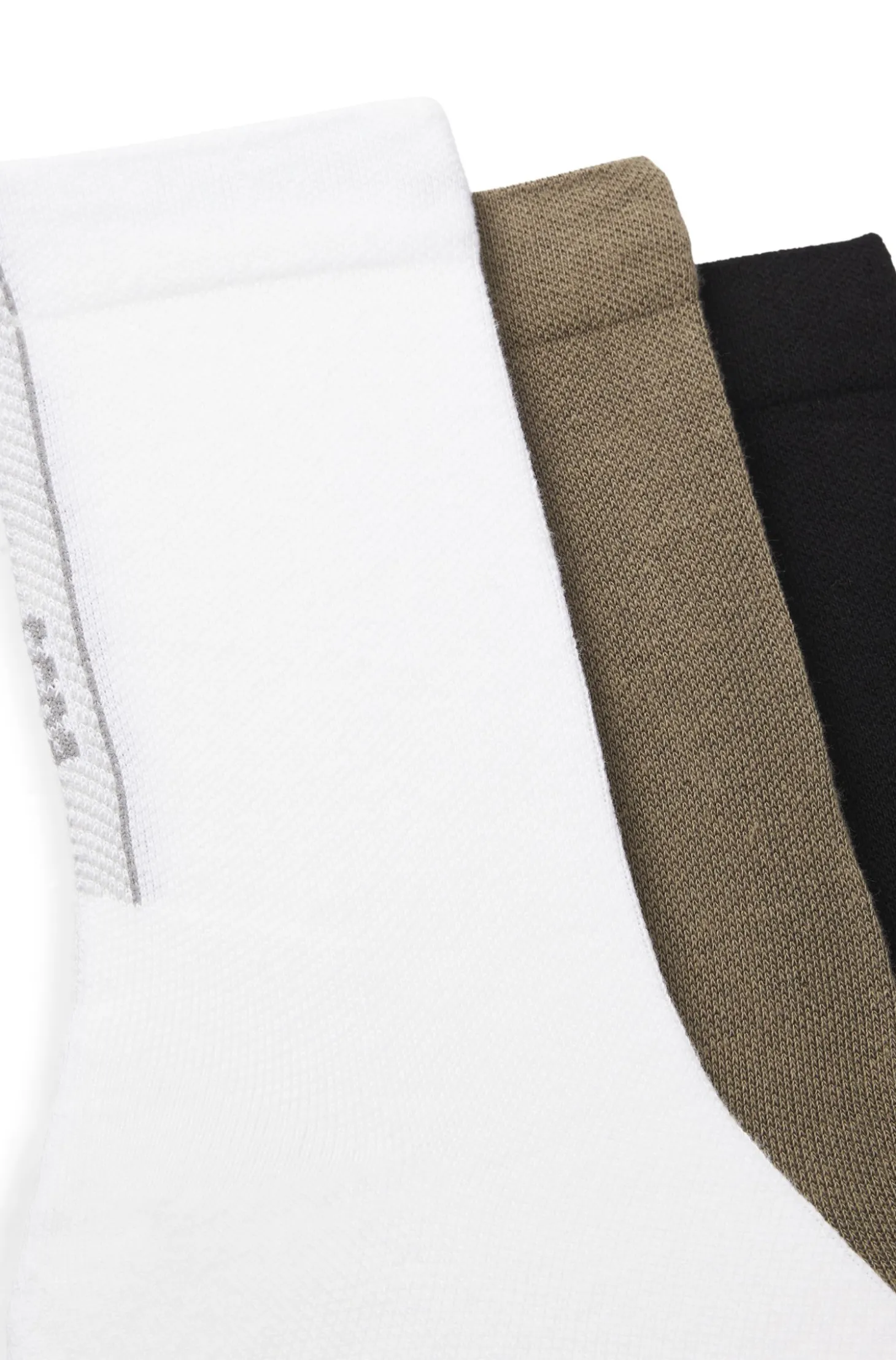 Three-pack of regular-length socks with structured tape