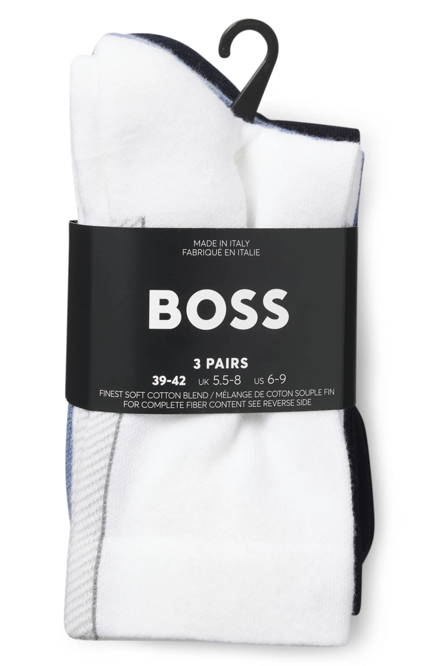 Three-pack of regular-length socks with structured tape