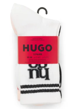 Three-pack of ribbed short socks with stacked logos