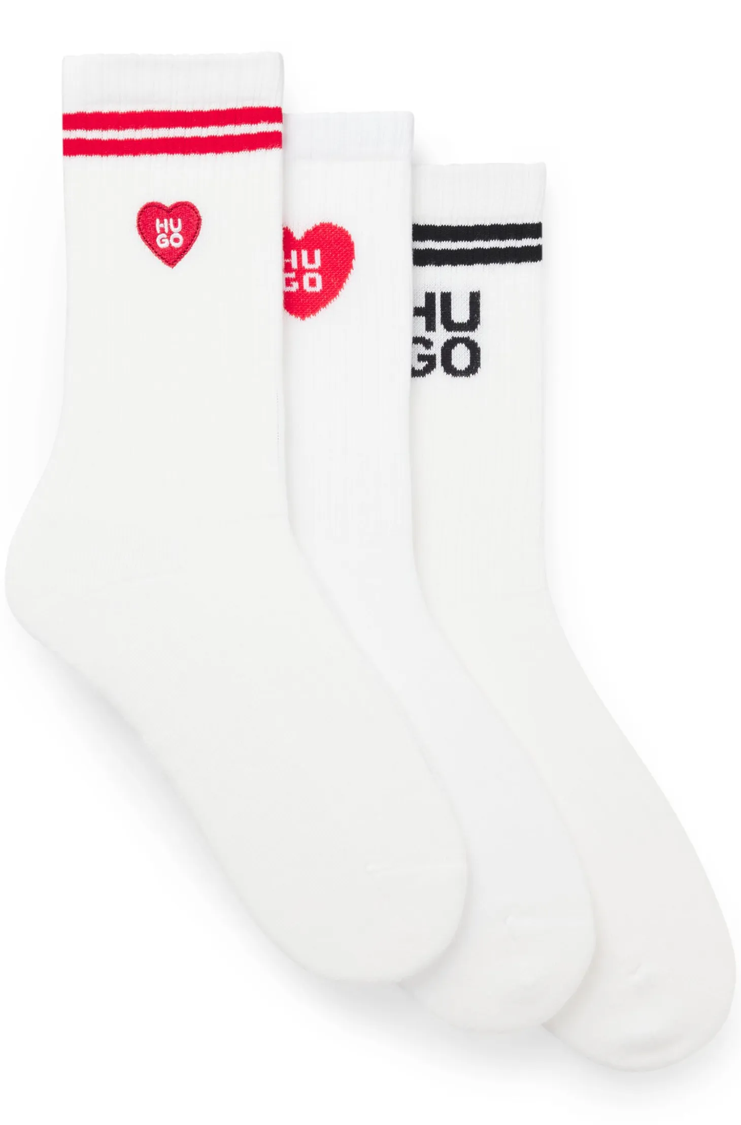 Three-pack of ribbed short socks with logos