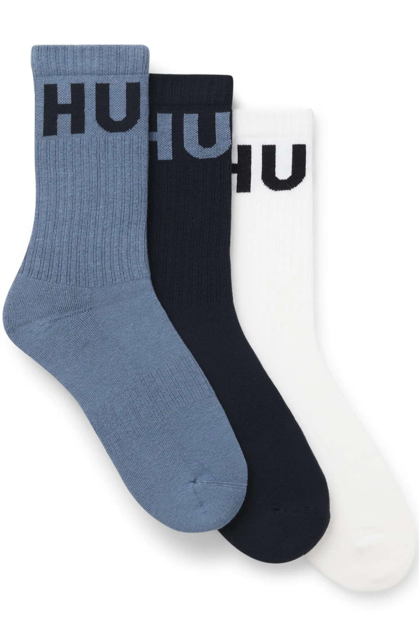 Three-pack of ribbed short socks with logos