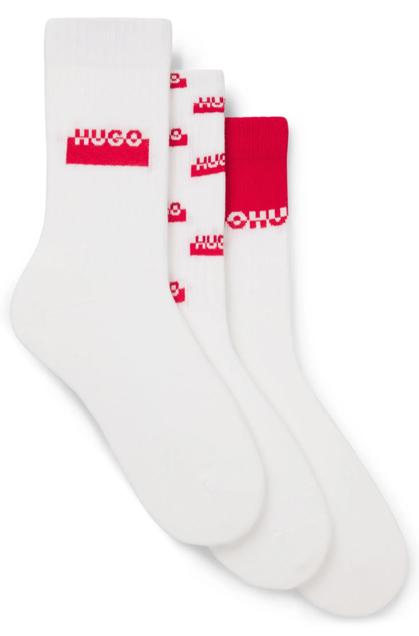 Three-pack of short-length socks with split logos