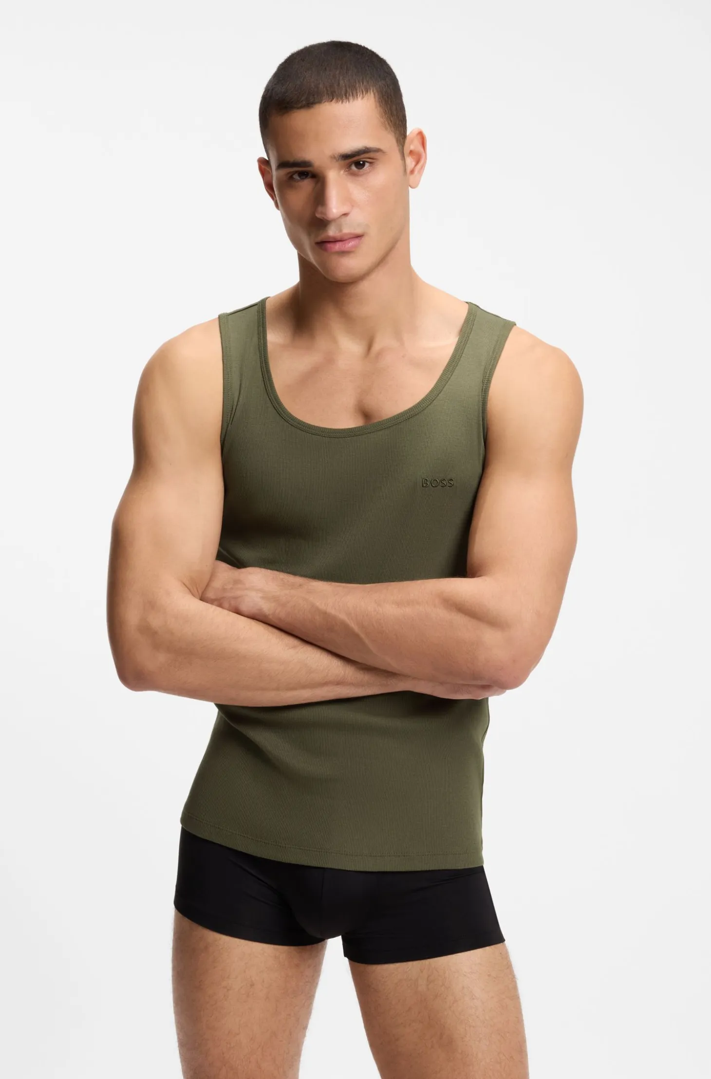 Three-pack of underwear vests in rib-knit cotton