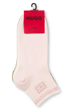 Three-pack short socks with metallic thread logos