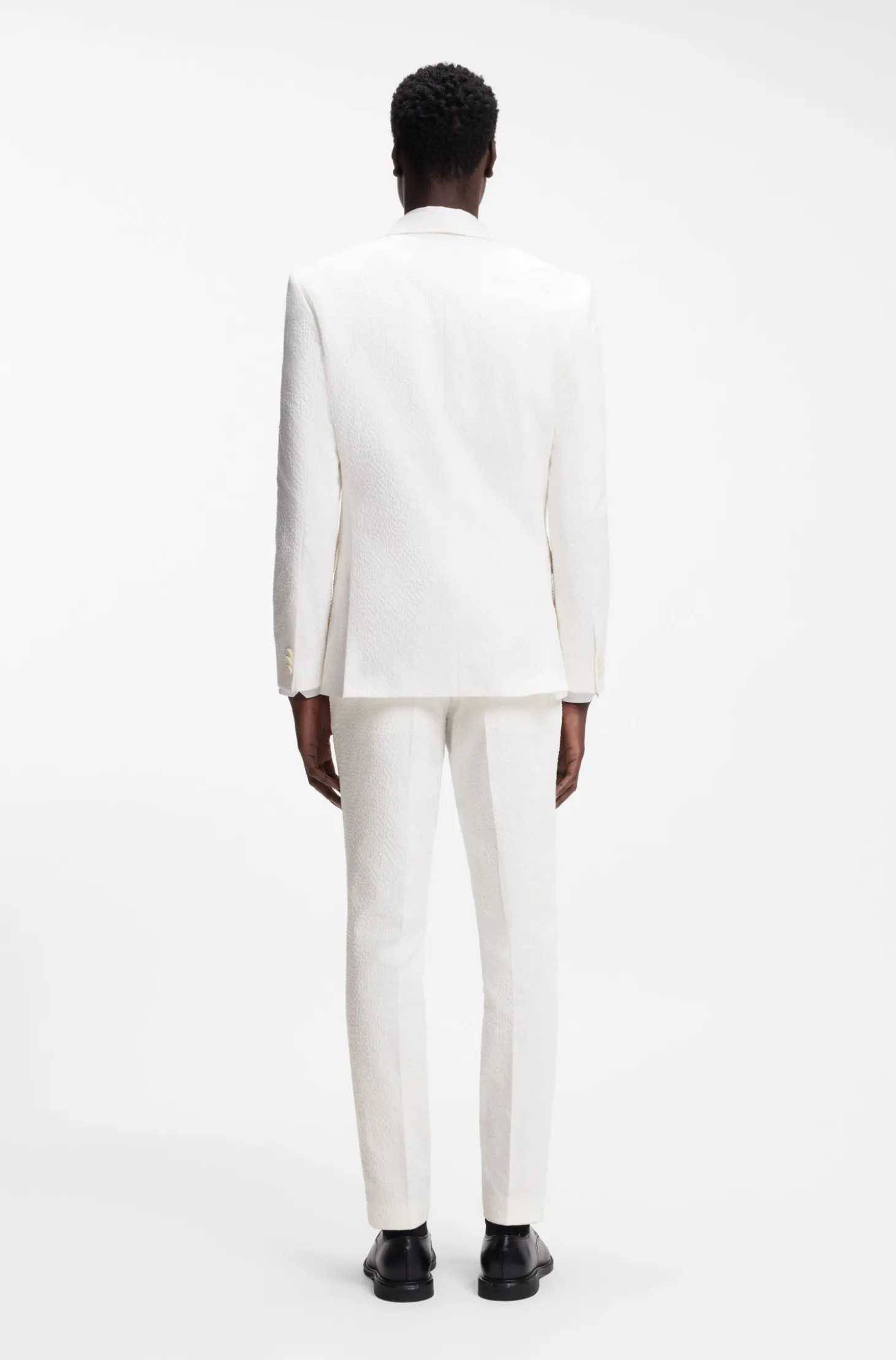 Three-piece extra-slim-fit suit in stretch-cotton seersucker