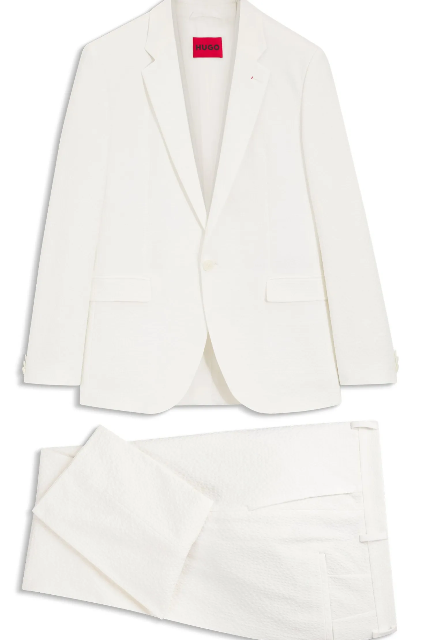 Three-piece extra-slim-fit suit in stretch-cotton seersucker