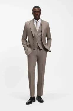 Three-piece regular-fit suit in virgin-wool serge