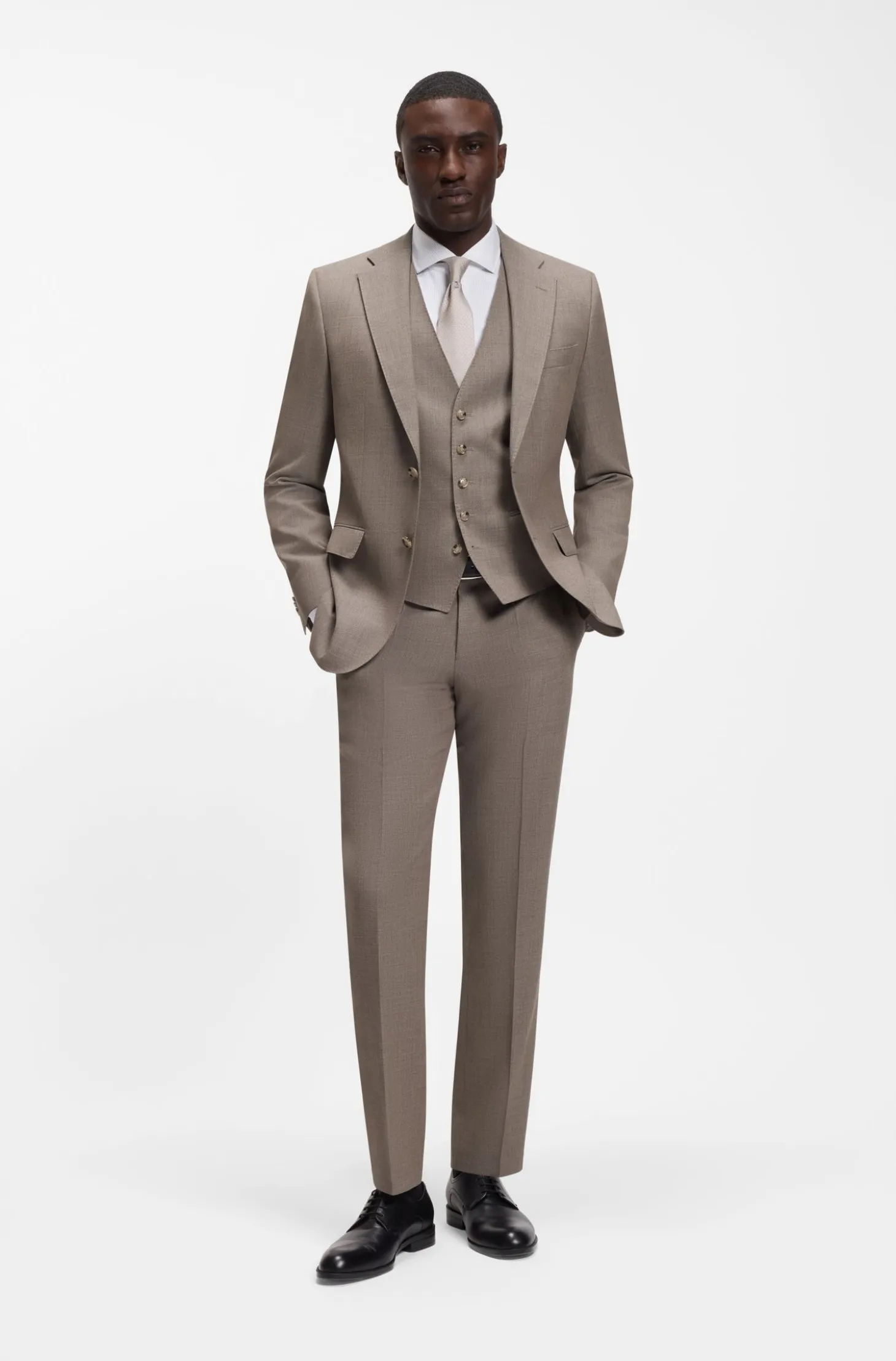 Three-piece regular-fit suit in virgin-wool serge