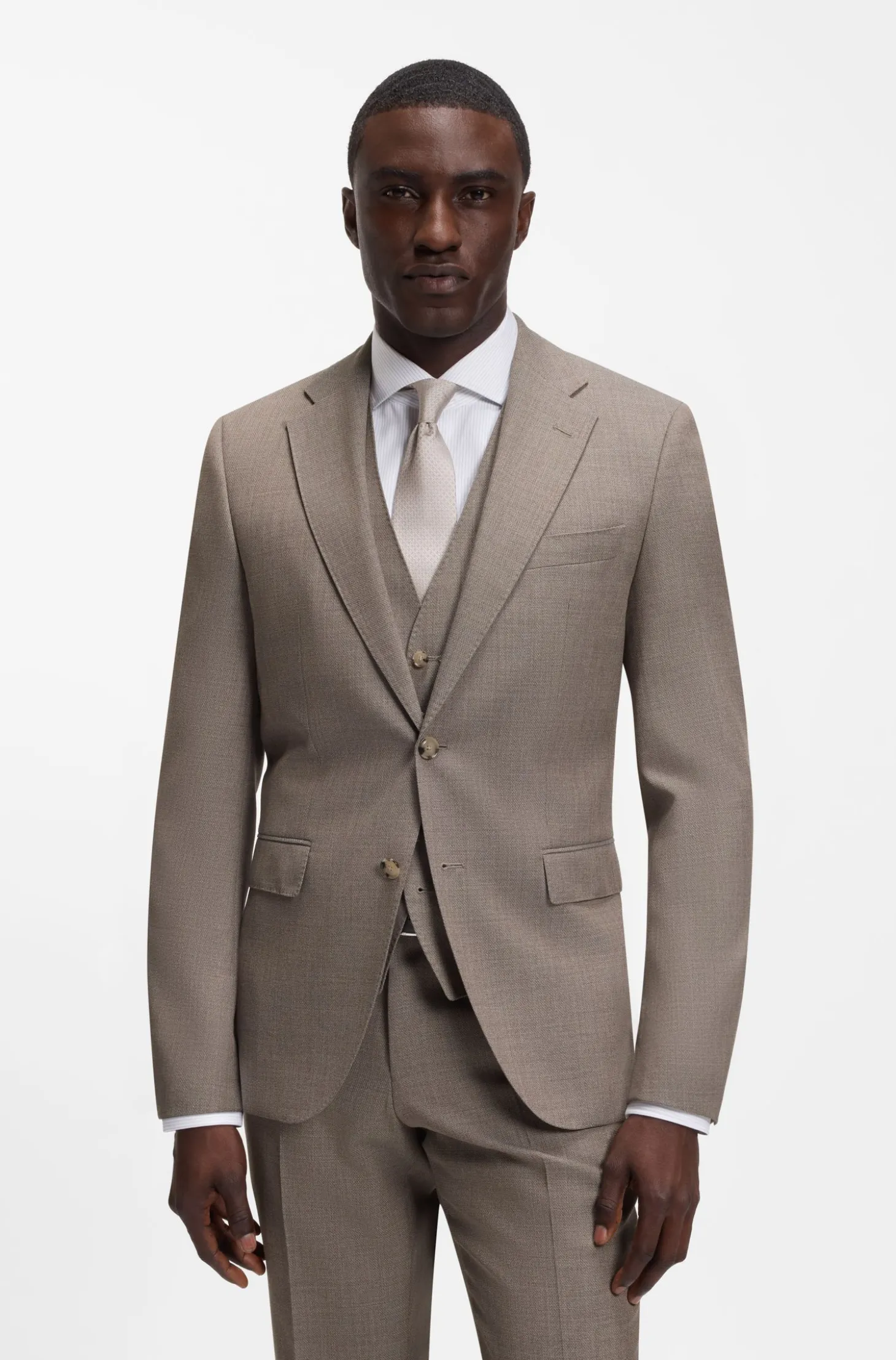 Three-piece regular-fit suit in virgin-wool serge