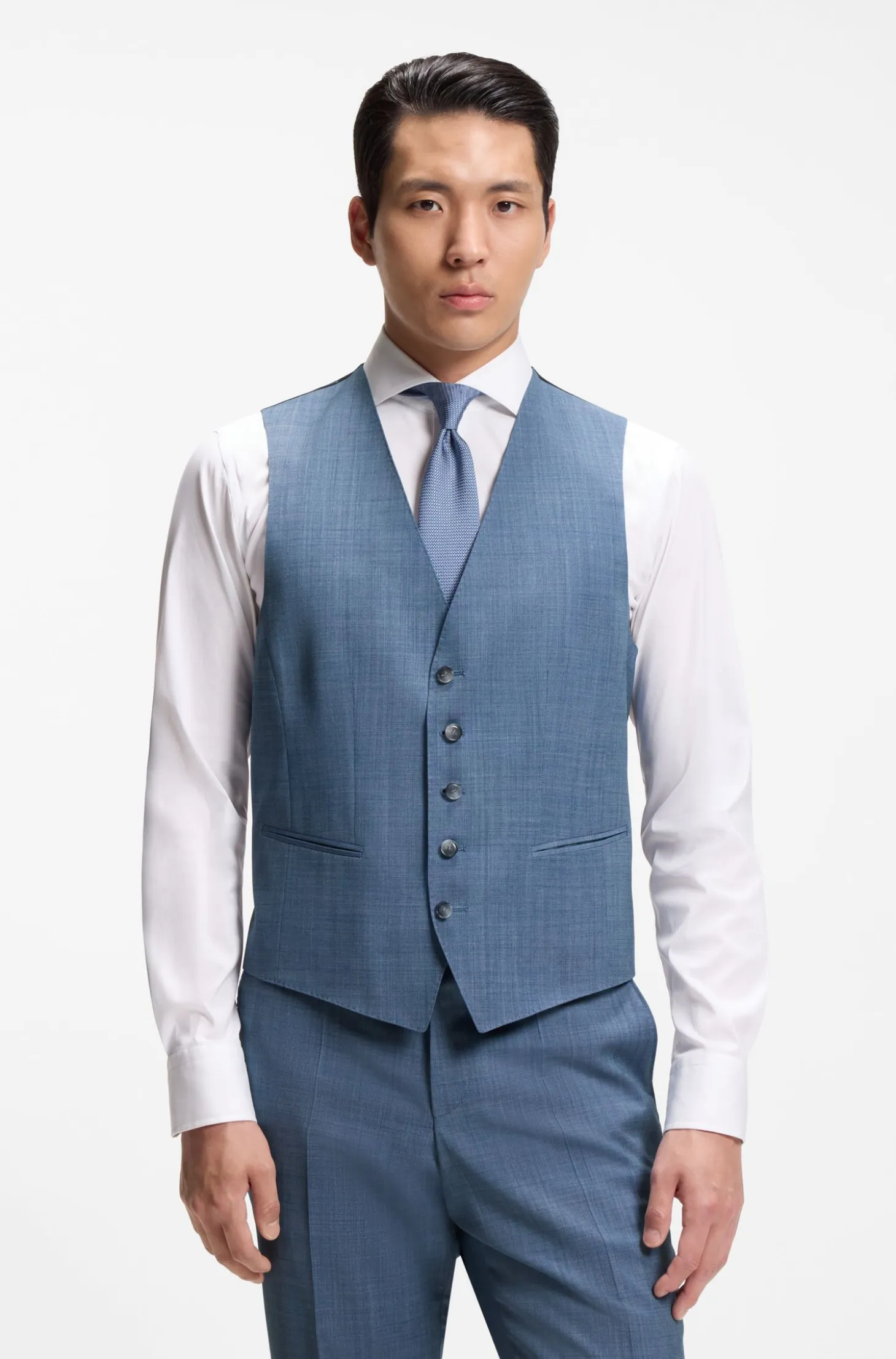 Three-piece regular-fit suit in patterned virgin wool