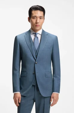 Three-piece regular-fit suit in patterned virgin wool